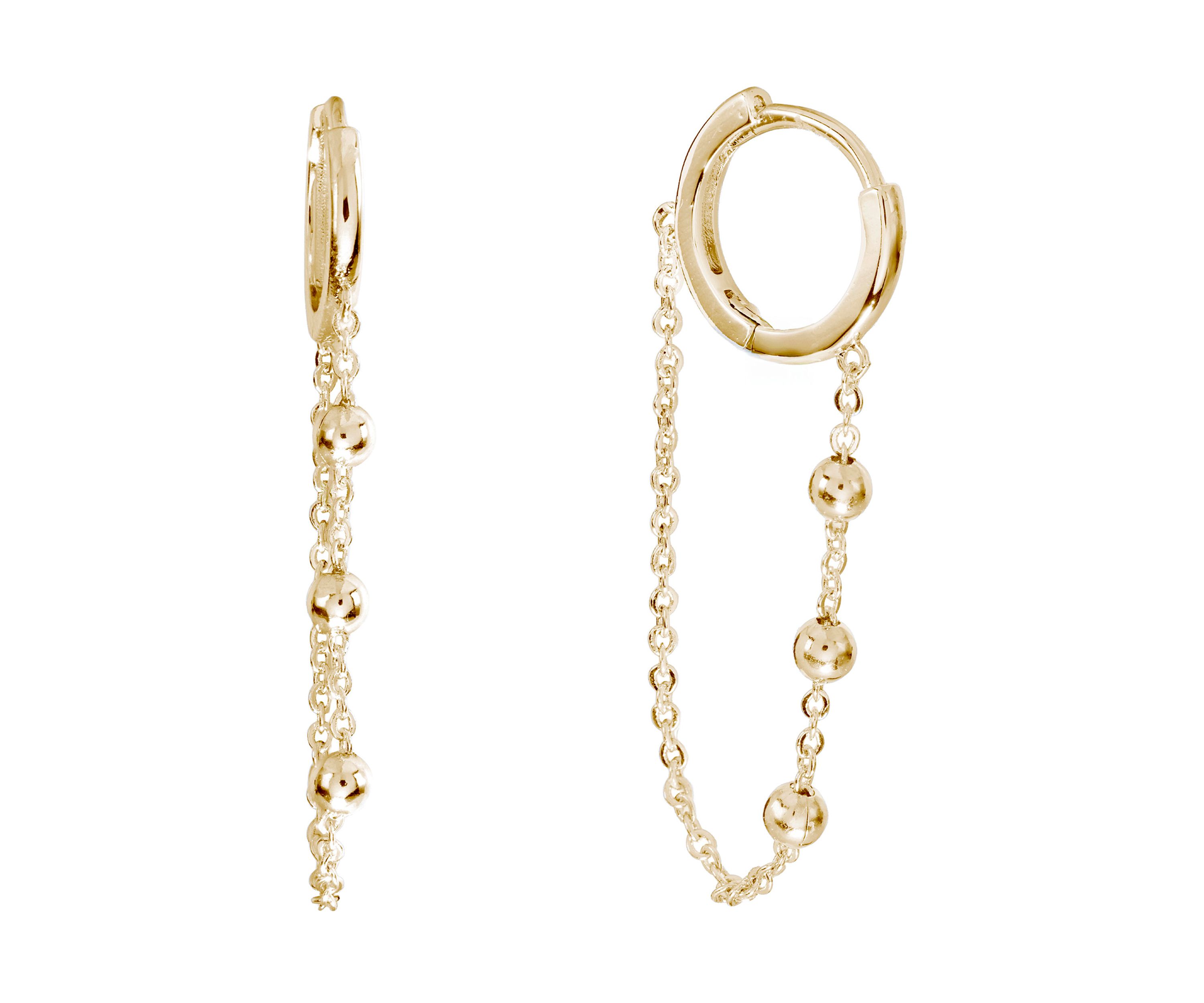 Gold Plated Beaded Chain Huggie Earrings