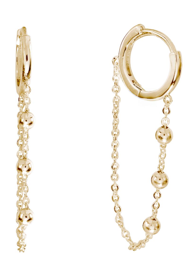 Gold Plated Beaded Chain Huggie Earrings