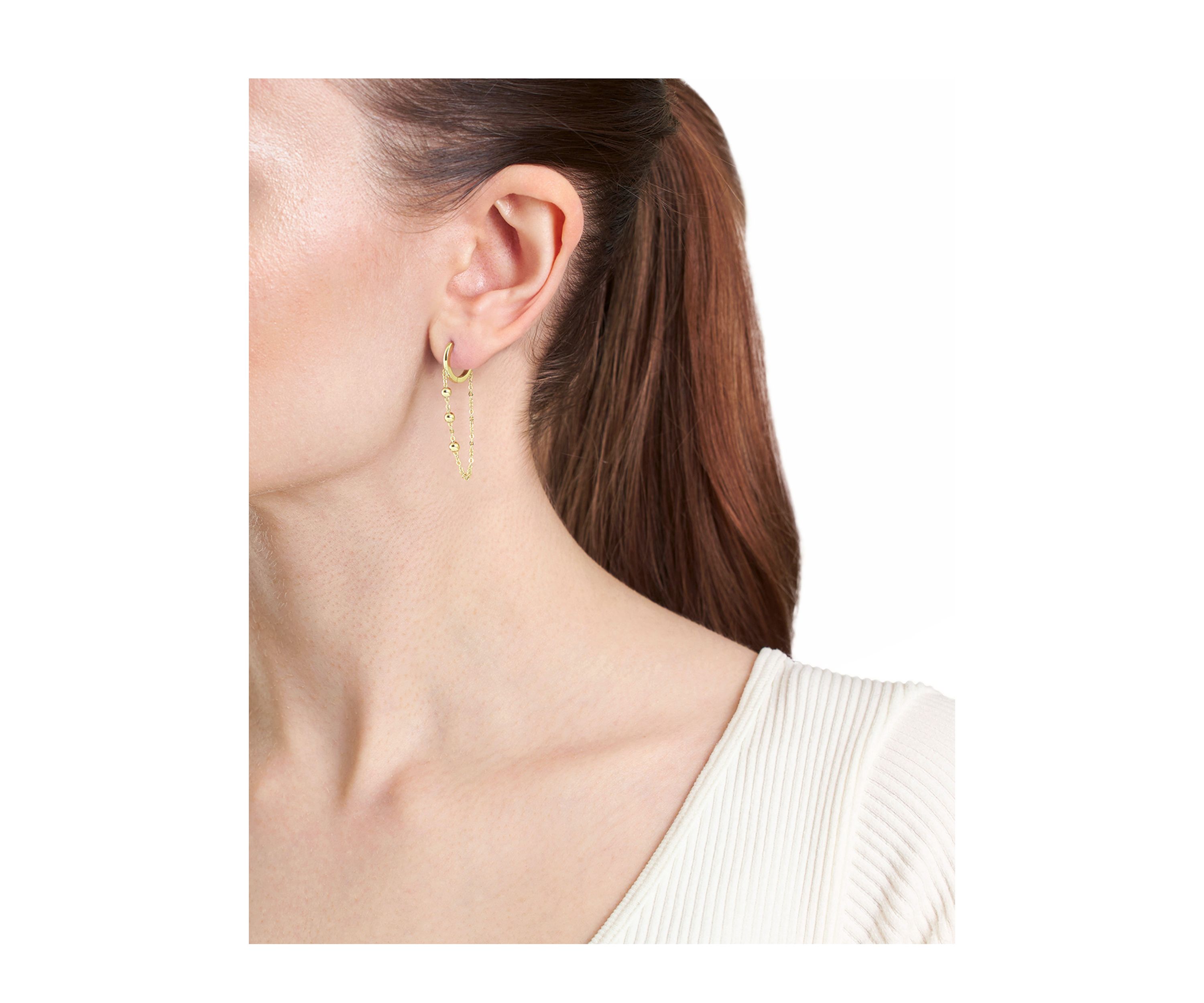 Gold Plated Beaded Chain Huggie Earrings