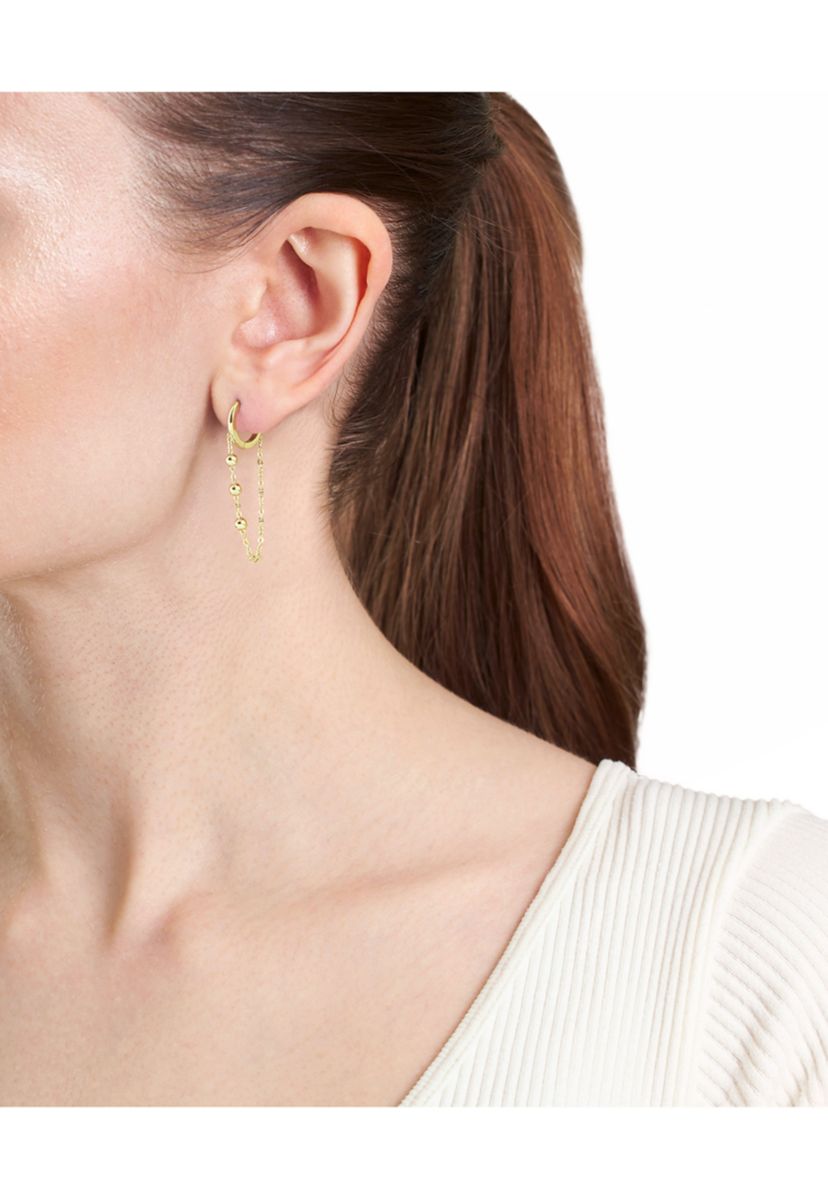 Gold Plated Beaded Chain Huggie Earrings