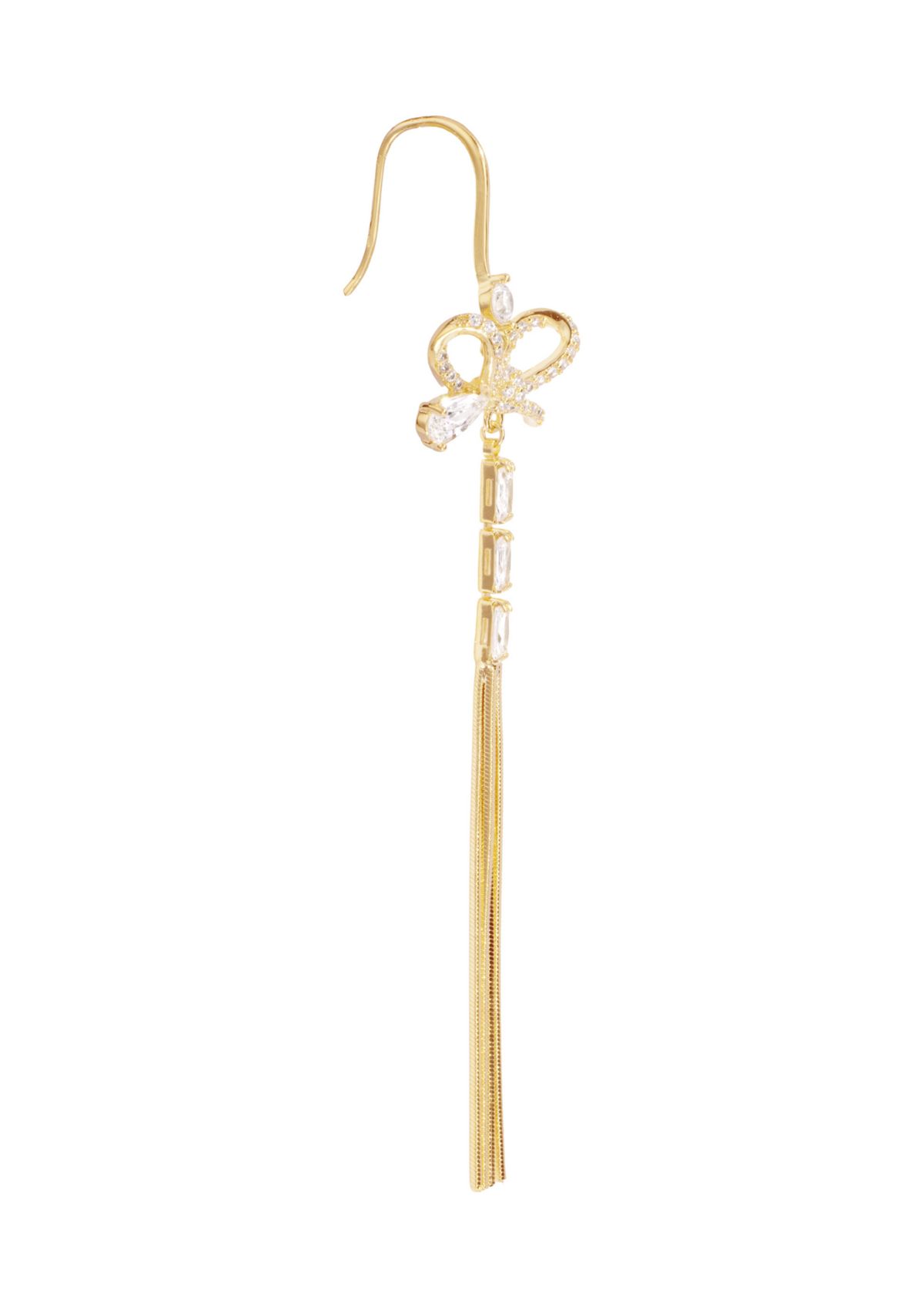 Gold Plated Cubic Zirconia Bow Chain Drop Earrings