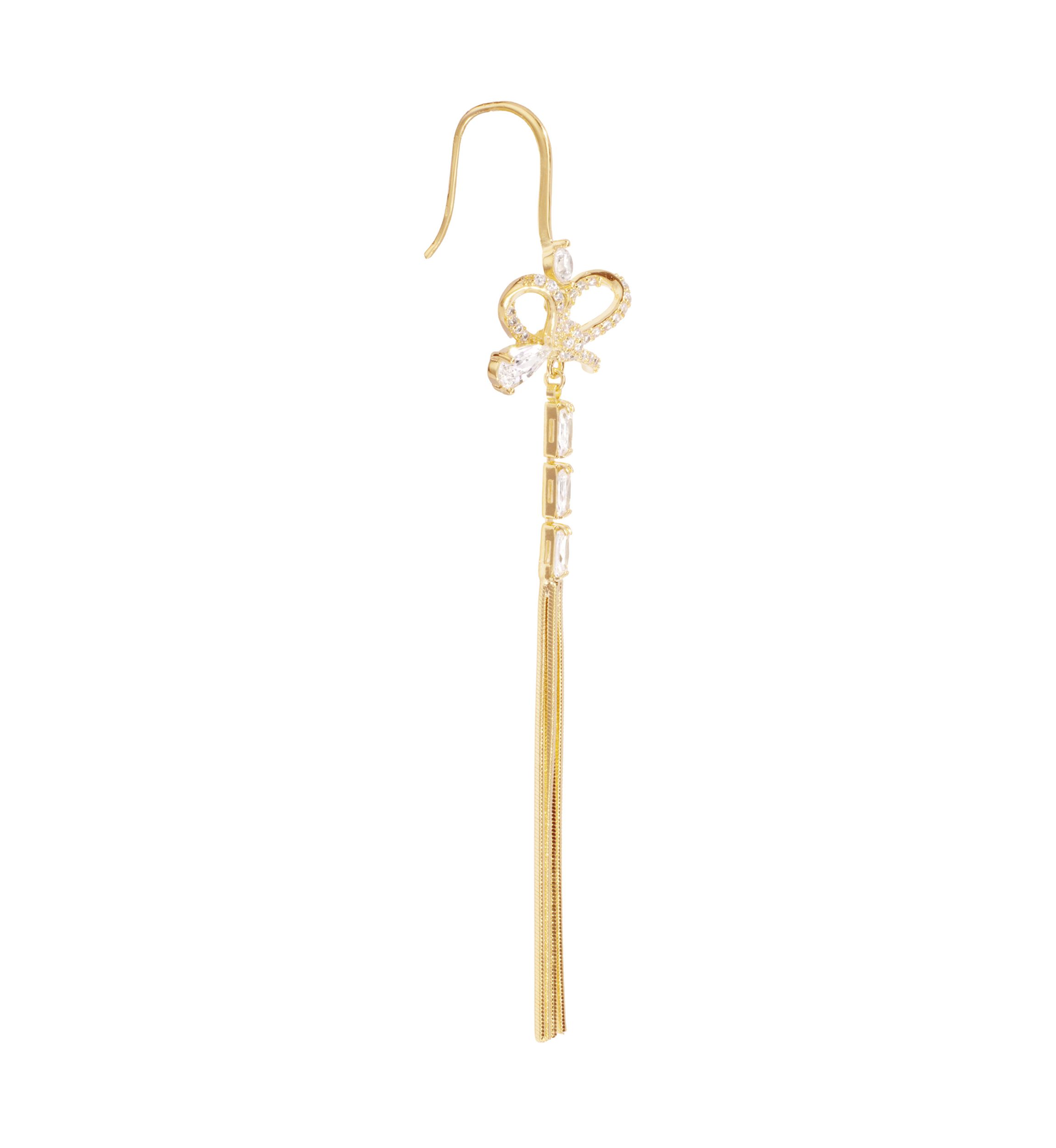 Gold Plated Cubic Zirconia Bow Chain Drop Earrings