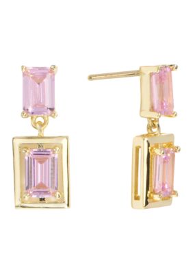 Belk Silverworks Gold Plated Pink Cubic Zirconia Baguette Double Drop Earrings