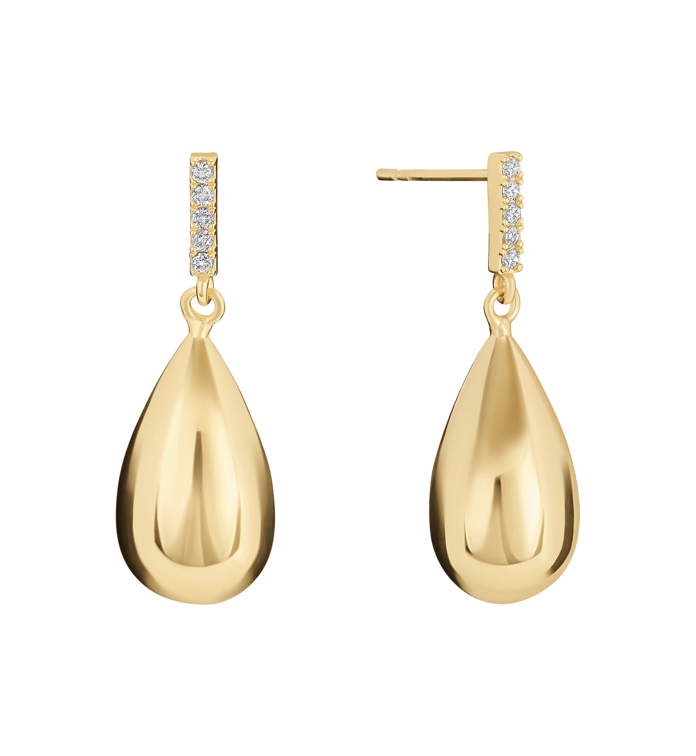 Gold Plated Cubic Zirconia Bar Puffy Teardrop  Earrings