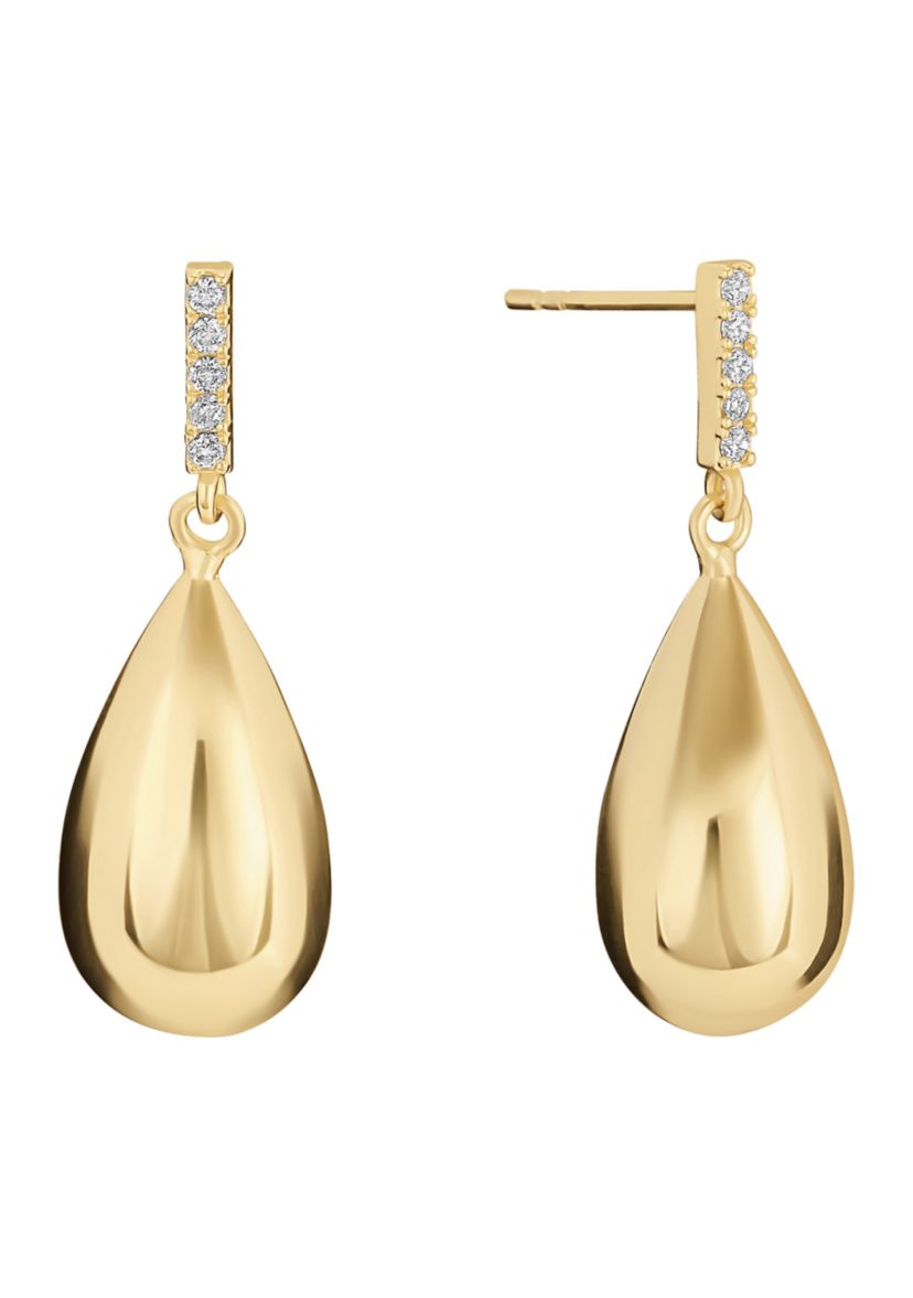 Gold Plated Cubic Zirconia Bar Puffy Teardrop  Earrings