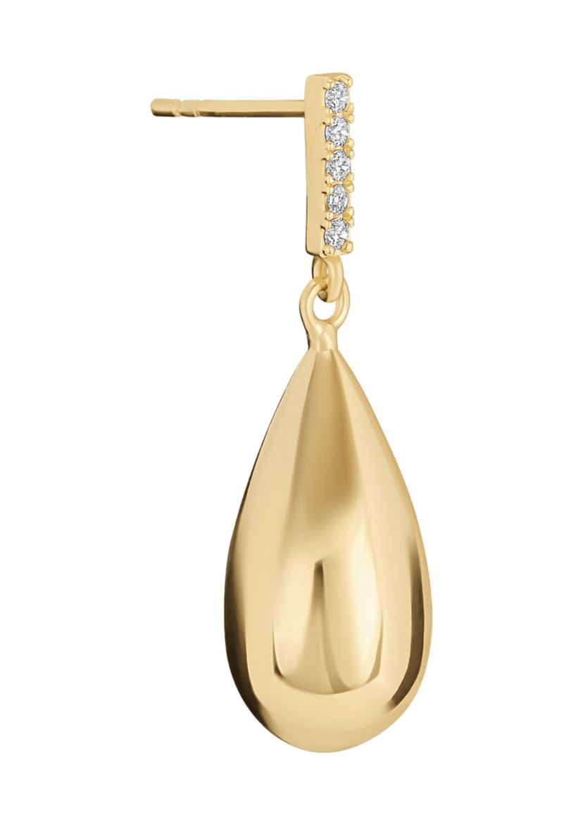 Gold Plated Cubic Zirconia Bar Puffy Teardrop  Earrings