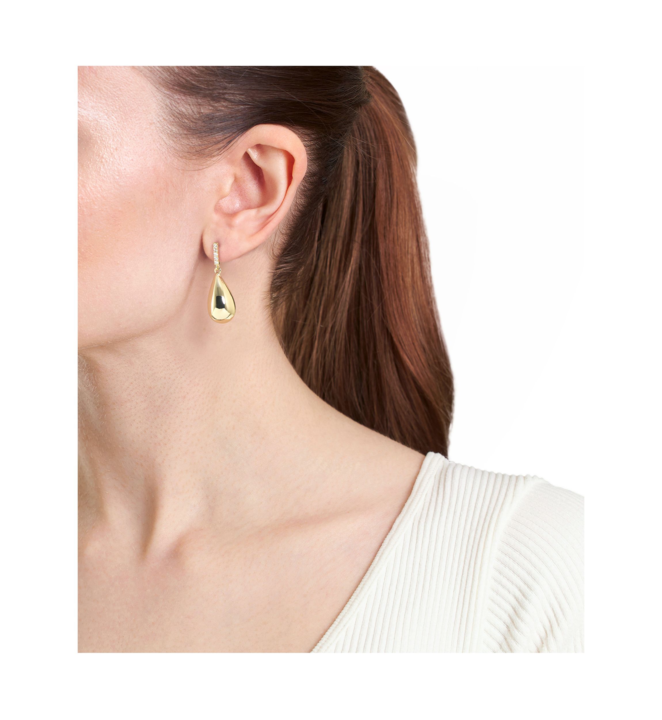Gold Plated Cubic Zirconia Bar Puffy Teardrop  Earrings