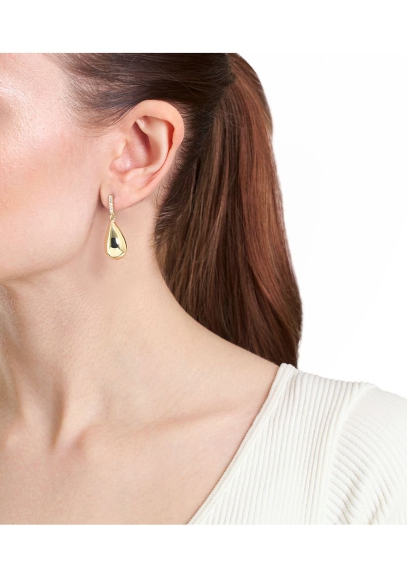 Gold Plated Cubic Zirconia Bar Puffy Teardrop  Earrings