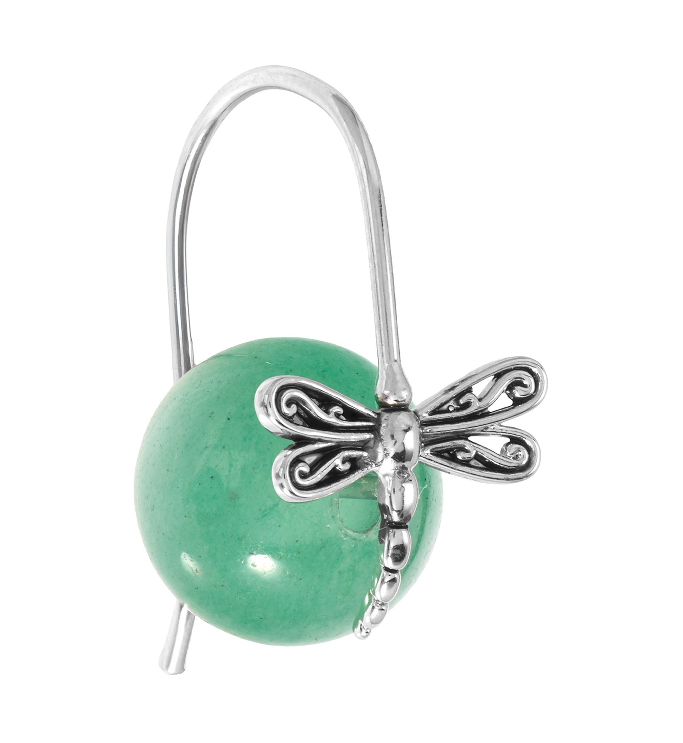Genuine Green Aventurine Ball and Dragonfly Earrings