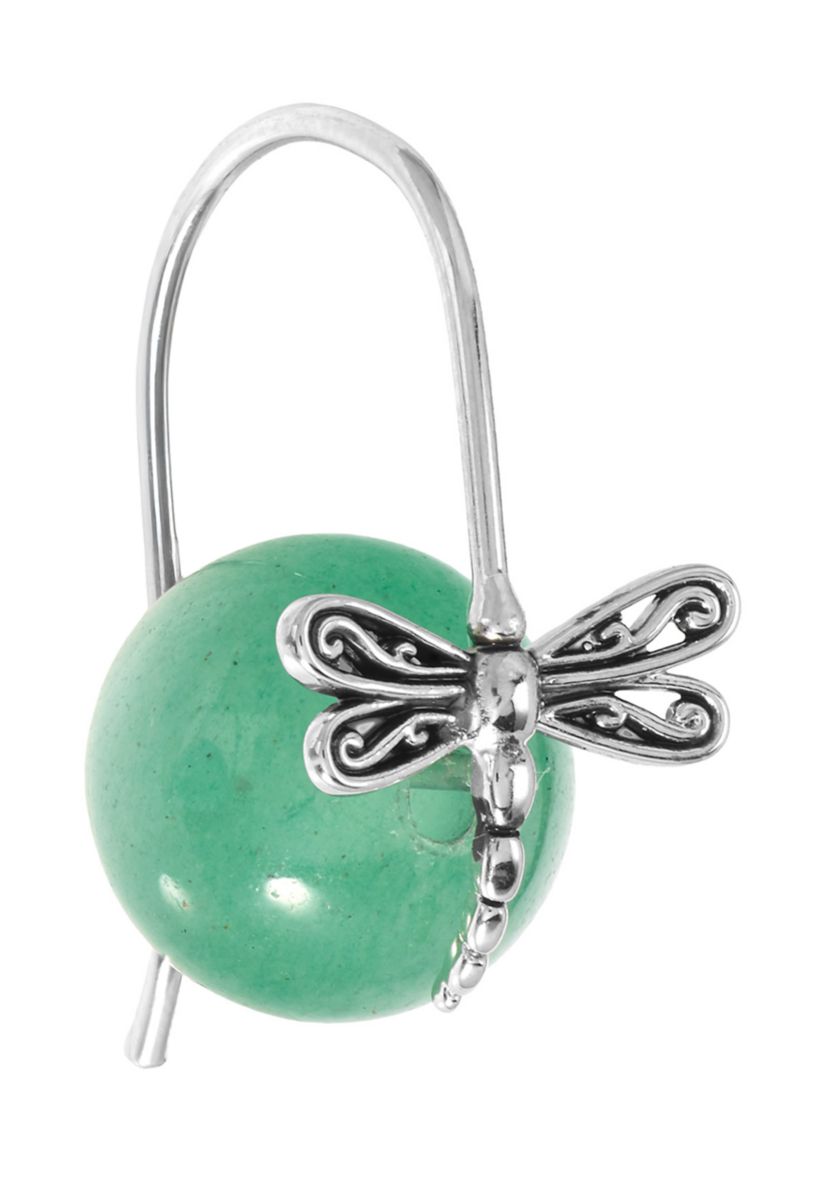 Genuine Green Aventurine Ball and Dragonfly Earrings