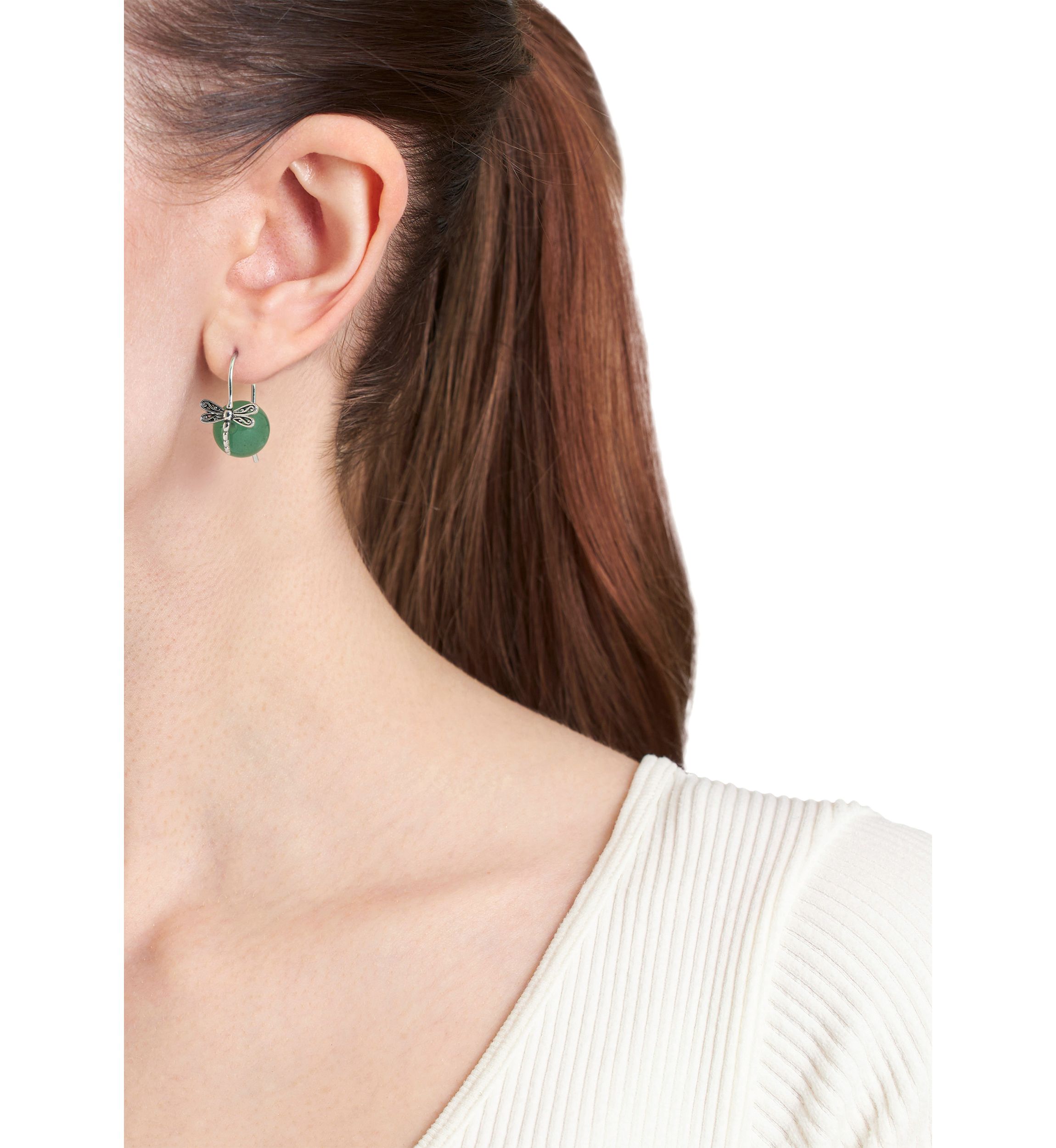 Genuine Green Aventurine Ball and Dragonfly Earrings
