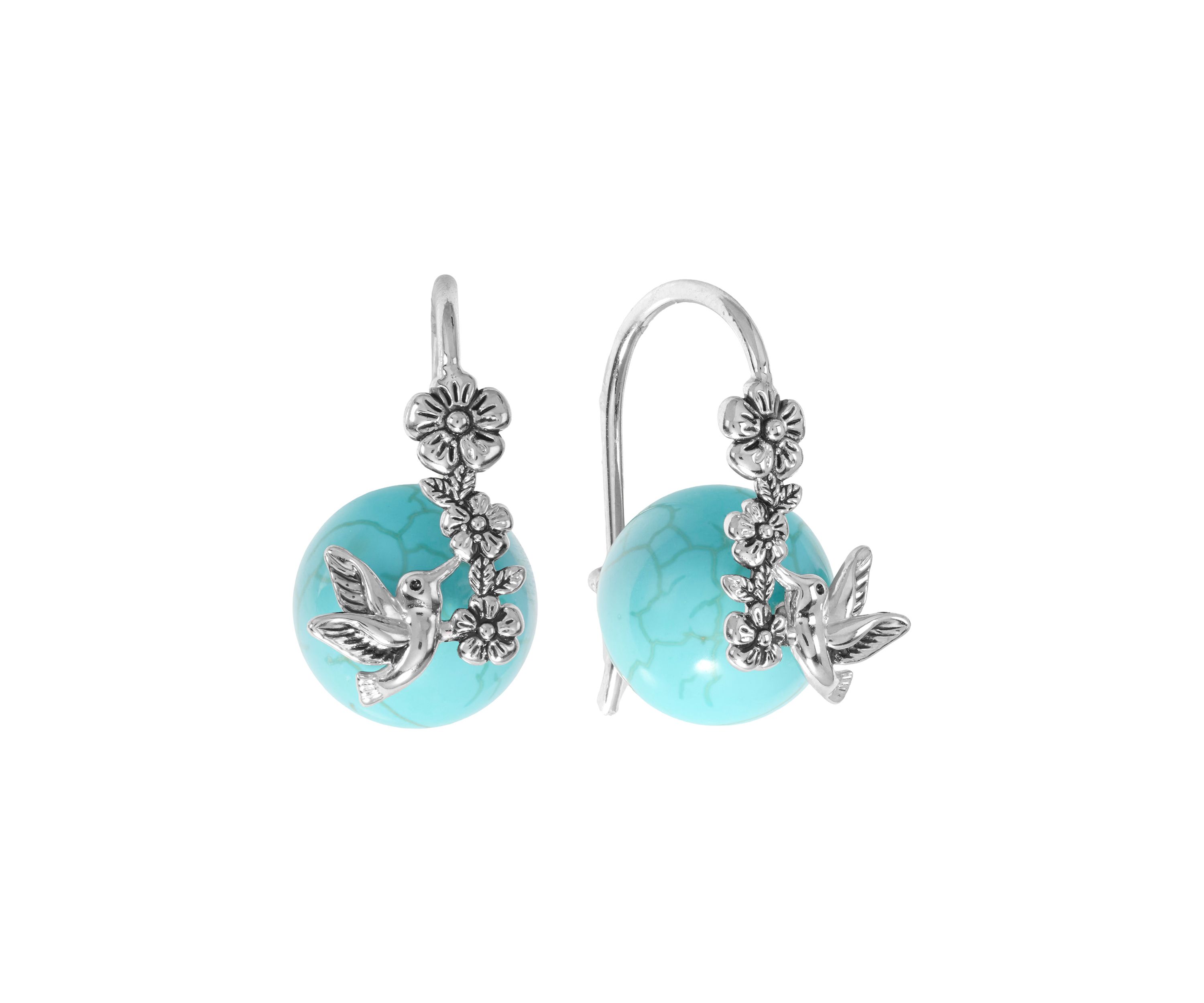  Howlite Turquoise Ball Hummingbird Earrings