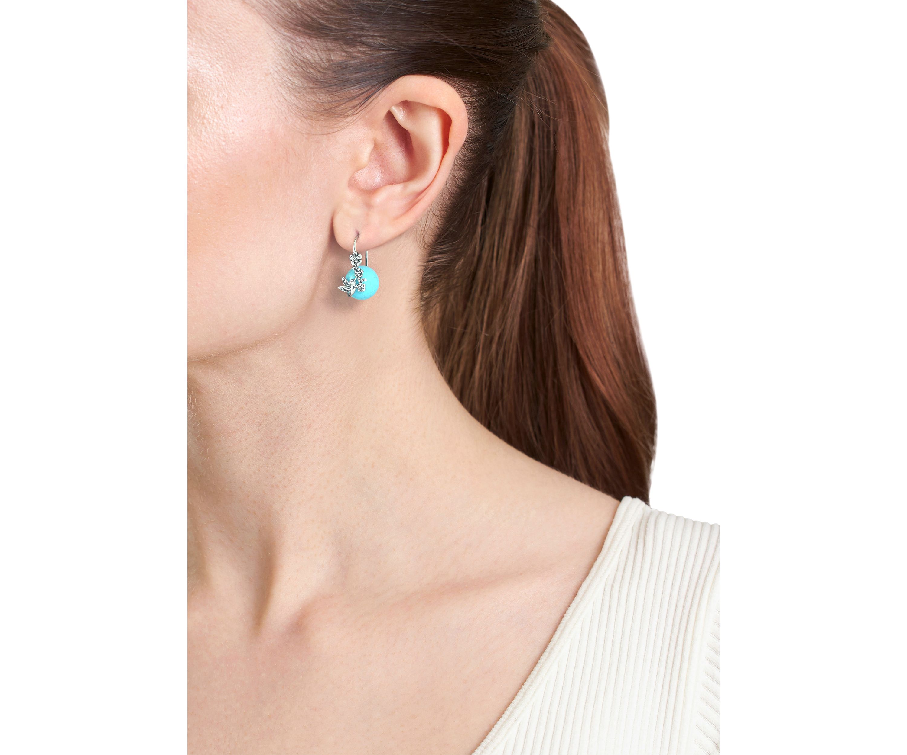 Howlite Turquoise Ball Hummingbird Earrings