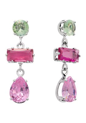 Belk Silverworks Silver Plated Multi Color Cubic Zirconia Drop Earrings