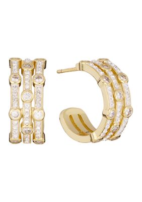 Belk Silverworks Gold Plated Band Crystal Hoop Earrings