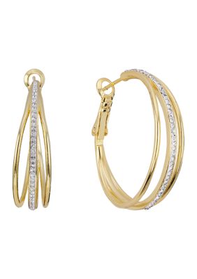 Belk Silverworks Crystal Gold Plated Hoop Earrings