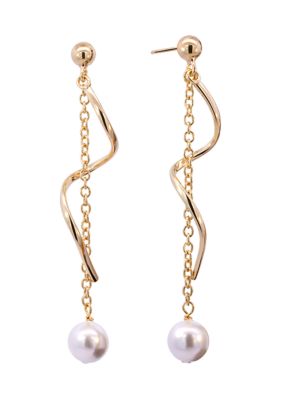 Belk Silverworks Gold Plated Simulated Pearl Chain Spiral Drop Earrings