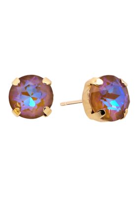 Belk Silverworks Gold Plated Multicolor Cubic Zirconia Round Stud Earrings
