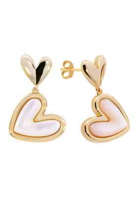 Belk Silverworks Gold Plated Mother of Pearl Double-Heart Drop Earrings