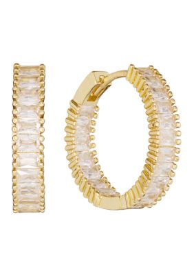 Belk Silverworks Gold Plated Square Cubic Zirconia Huggie Hoop Earrings