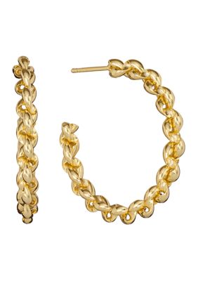Belk Silverworks Link Post Gold Plated Hoop Earrings