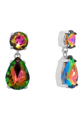 Belk Silverworks Silver Plated Rainbow Crystal Round and Teardrop Post Drop Earrings