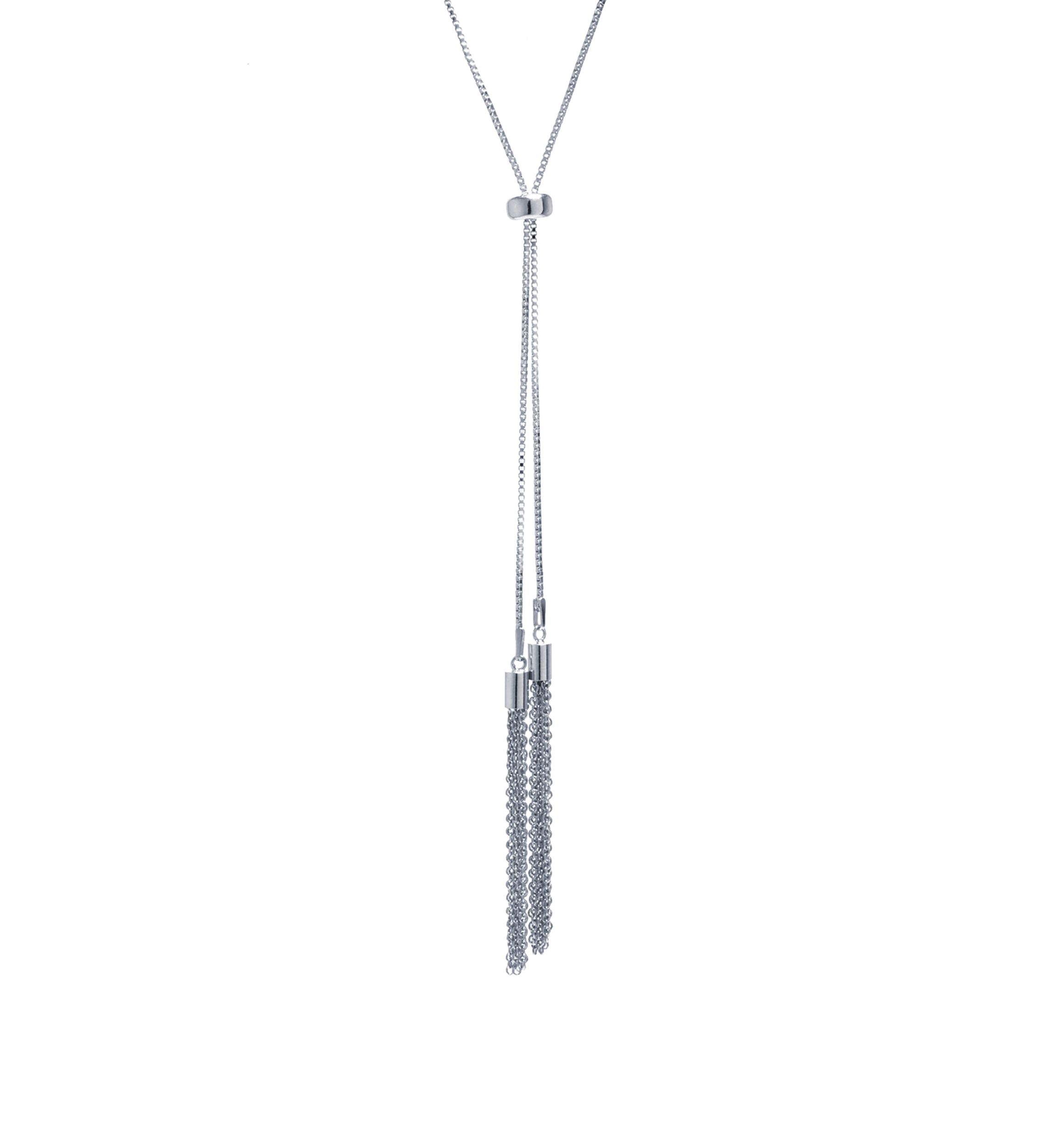 Fine Silver plated 30" Tassel Slider Adjustable Chain Necklace