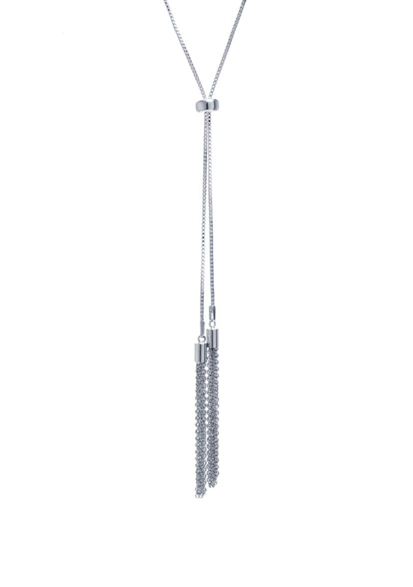 Fine Silver plated 30" Tassel Slider Adjustable Chain Necklace