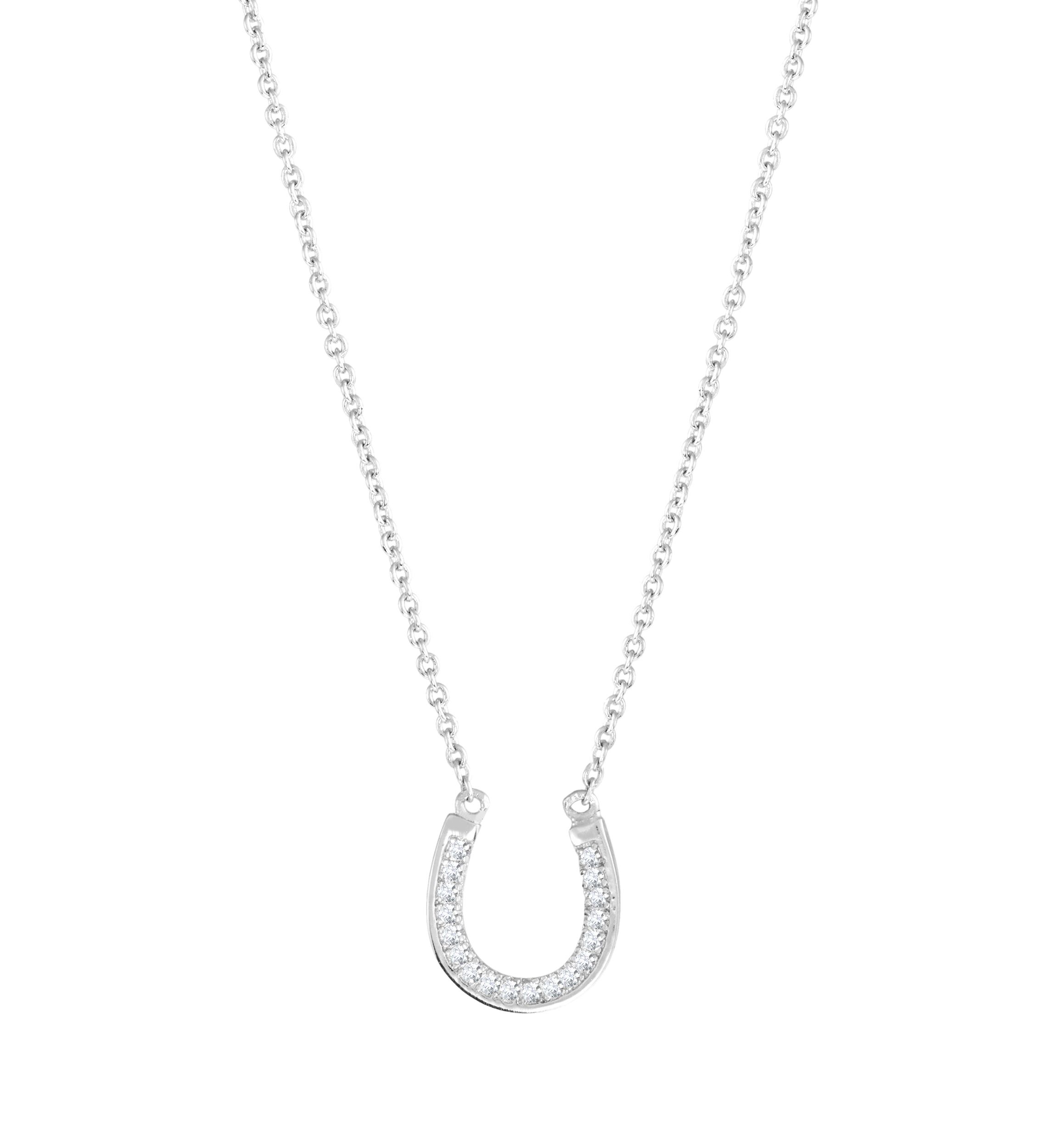 Silver Plated Cubic Zirconia Horseshoe Necklace