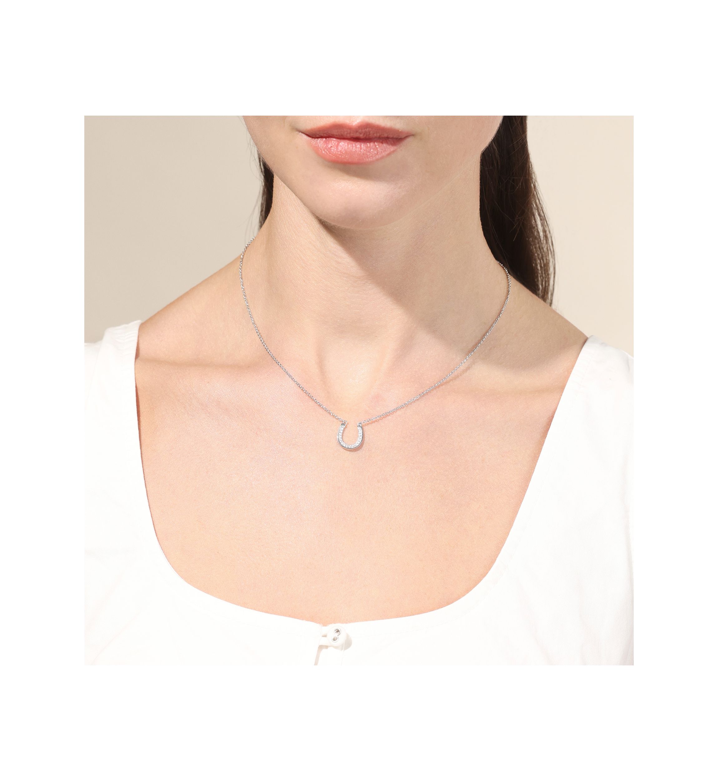 Silver Plated Cubic Zirconia Horseshoe Necklace