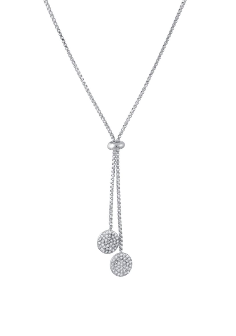 Fine Silver Plated 36" Cubic Zirconia Pavé Double Disc Slider Adjustable Bolo Necklace