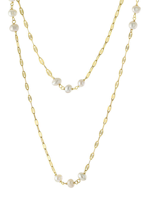 Yellow Gold Fine Silver Plated Freshwater Pearl Double Strand Necklace