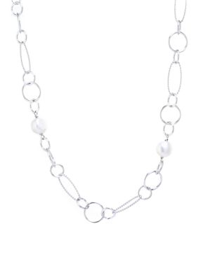 Fine Silver Plated 36 Oval and Multi Circle Freshwater Pearl Necklace