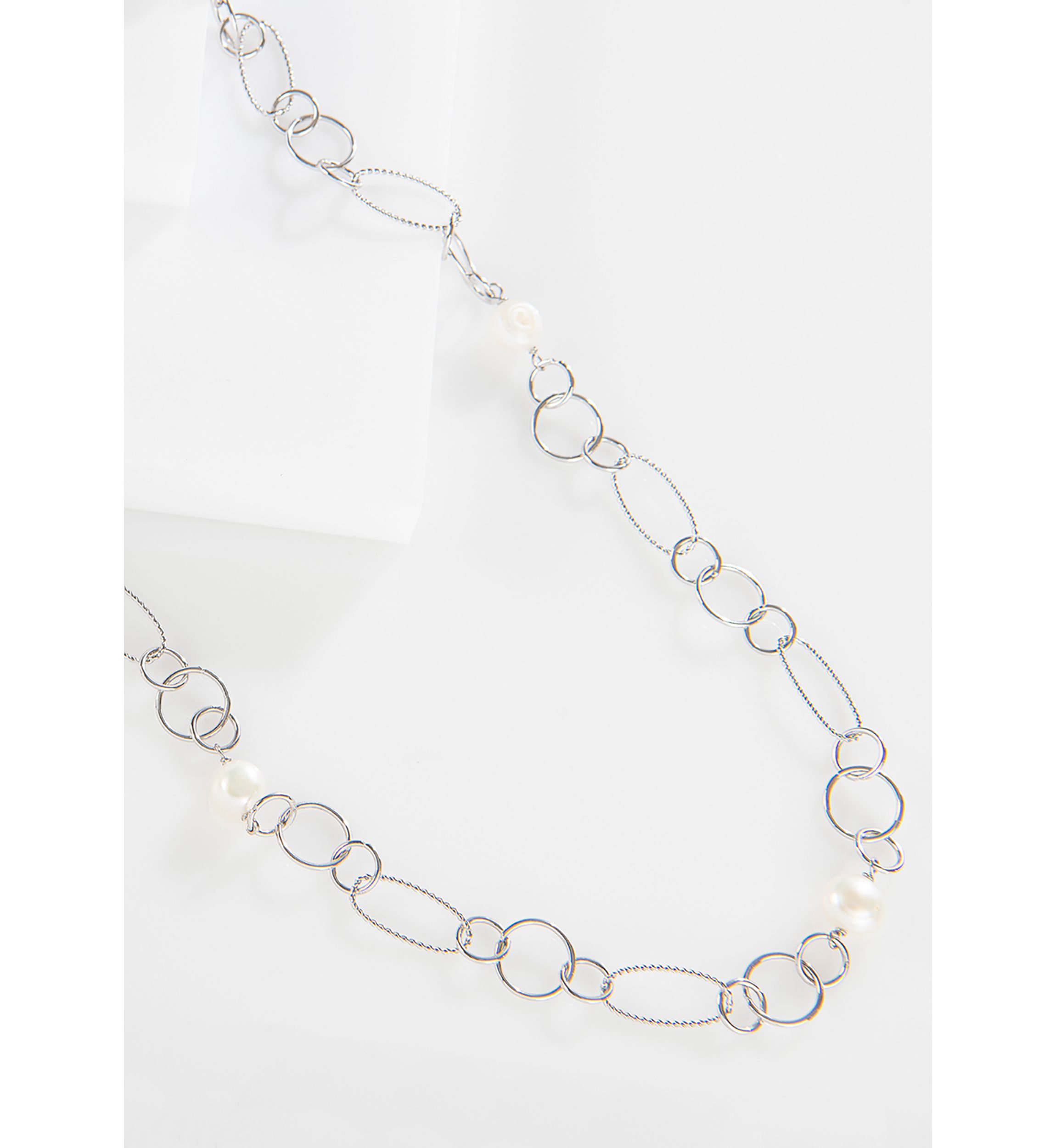 Fine Silver Plated 36 Oval and Multi Circle Freshwater Pearl Necklace
