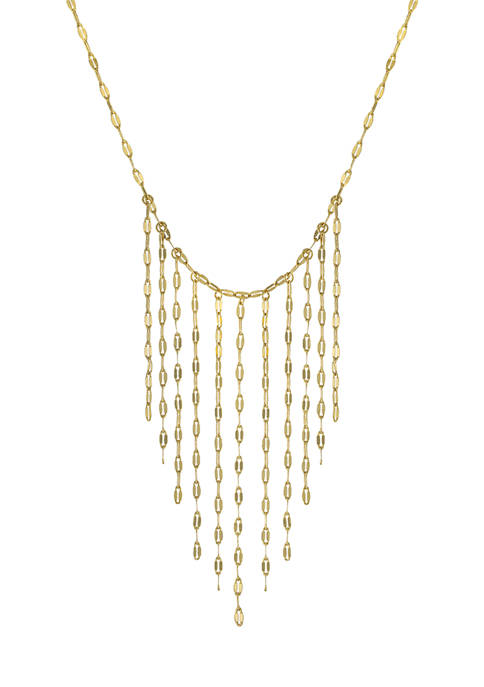 Gold Over Fine Silver Plated Mirror Chain Tassel Bib Necklace
