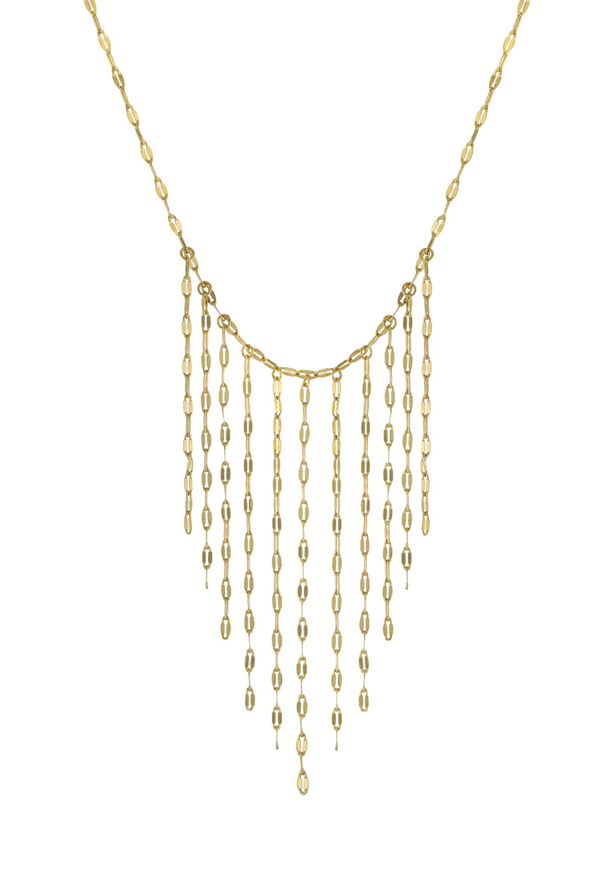 Gold Over Fine Silver Plated Mirror Chain Tassel Bib Necklace
