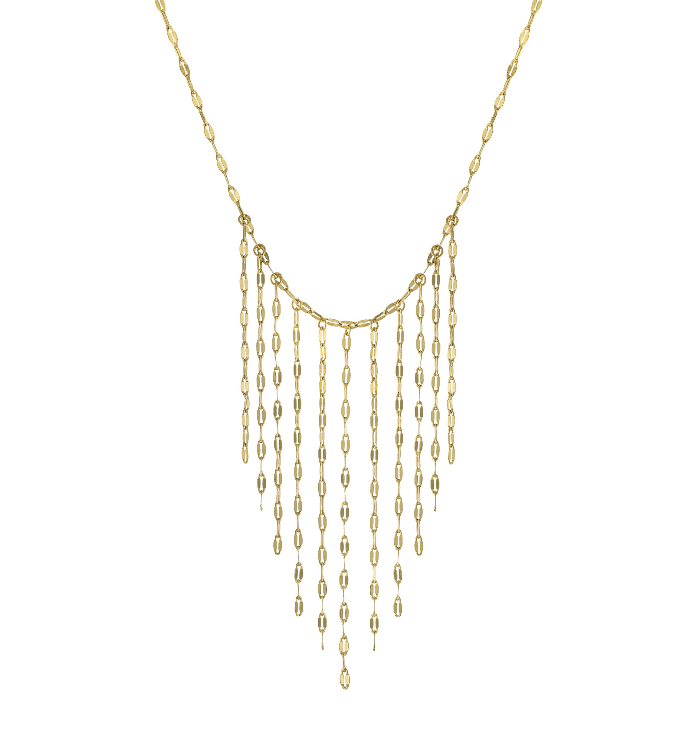 Gold Over Fine Silver Plated Mirror Chain Tassel Bib Necklace