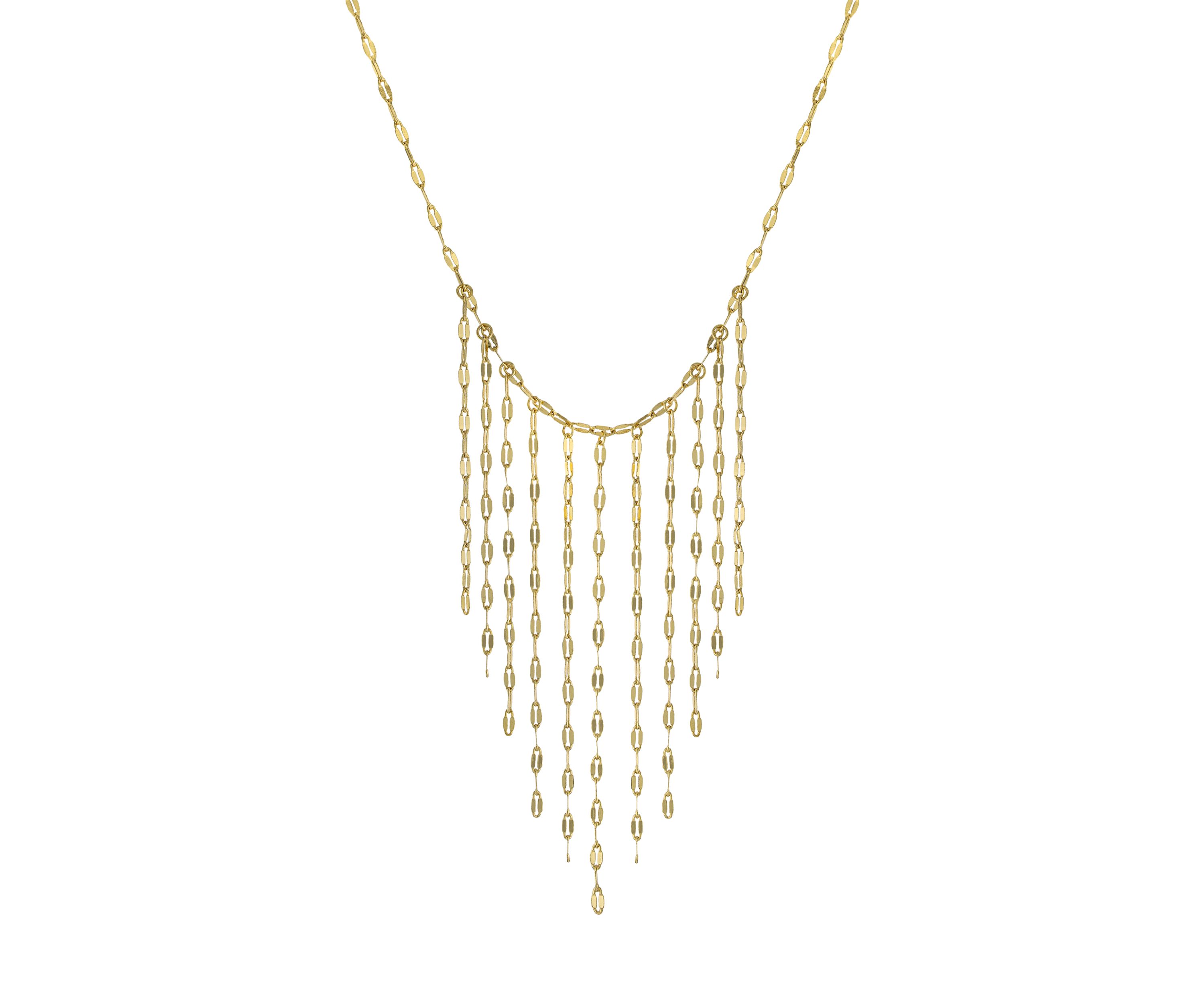 Gold Over Fine Silver Plated Mirror Chain Tassel Bib Necklace