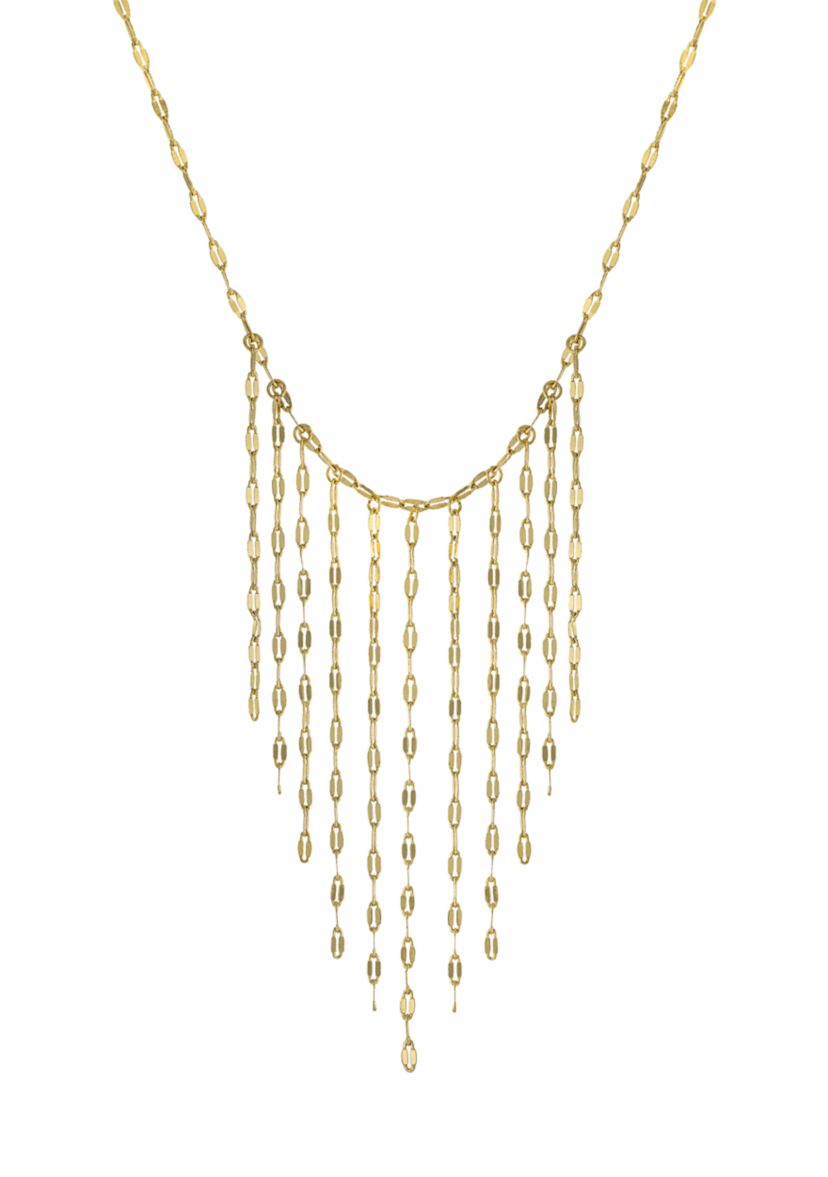 Gold Over Fine Silver Plated Mirror Chain Tassel Bib Necklace