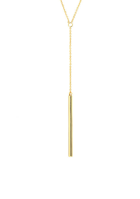 Gold Over Fine Silver Plated 30 Inch + 6 Inch High Polished Vertical Tube Drop Y Necklace