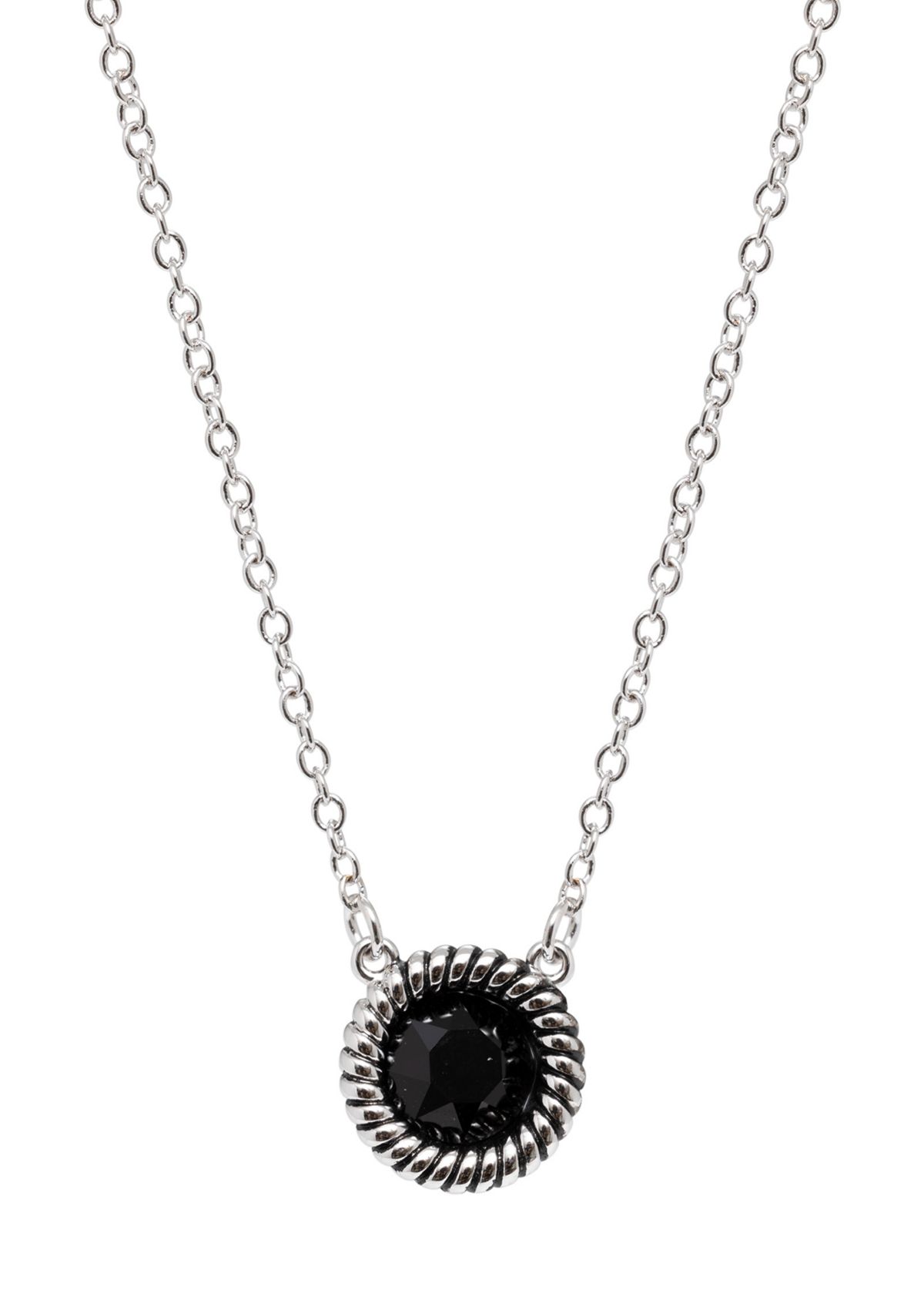 Silver Plated 18" Round Crystal with Rope Edge Station Necklace