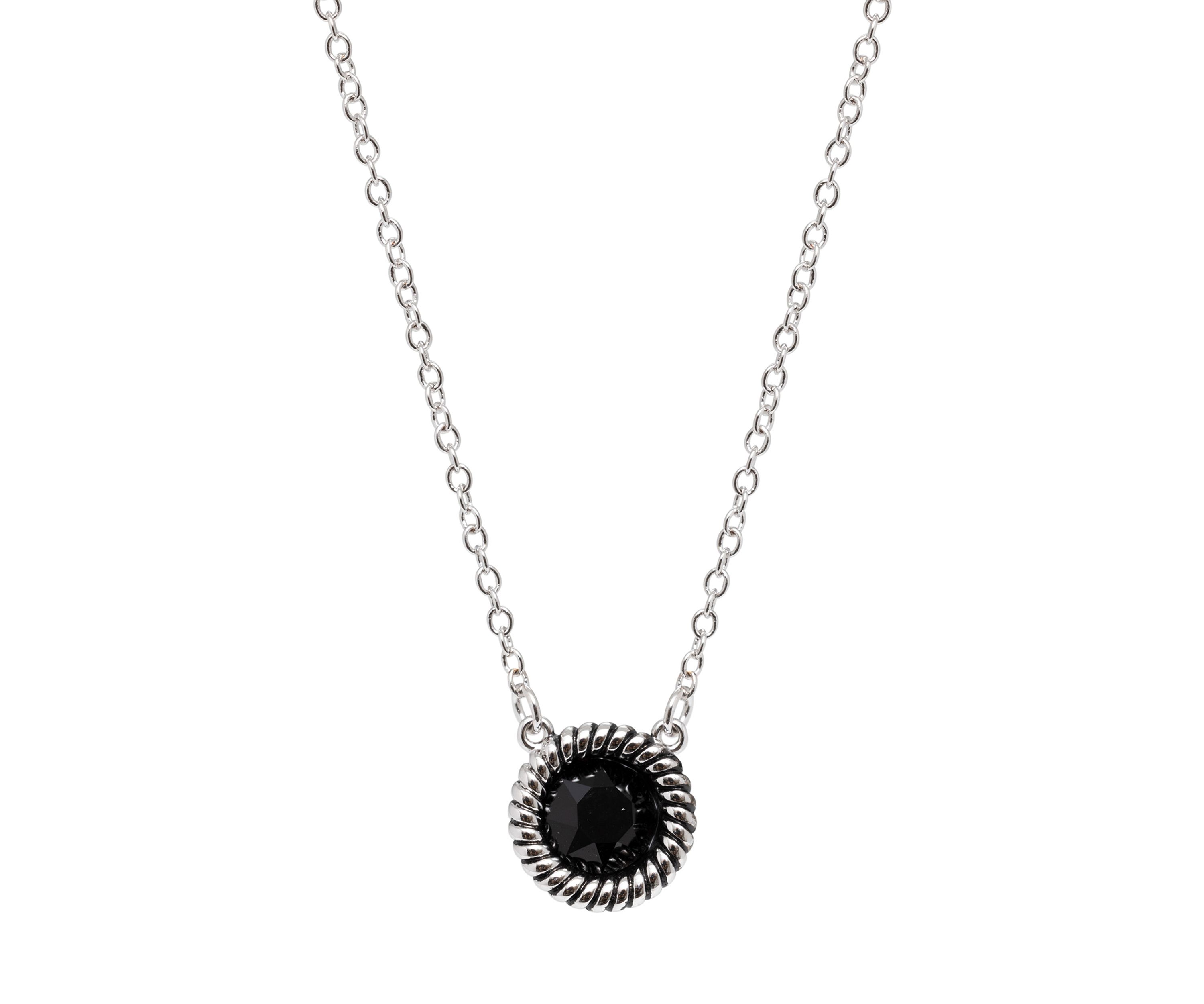 Silver Plated 18" Round Crystal with Rope Edge Station Necklace
