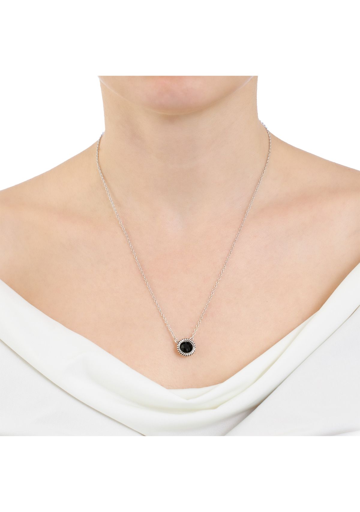 Silver Plated 18" Round Crystal with Rope Edge Station Necklace