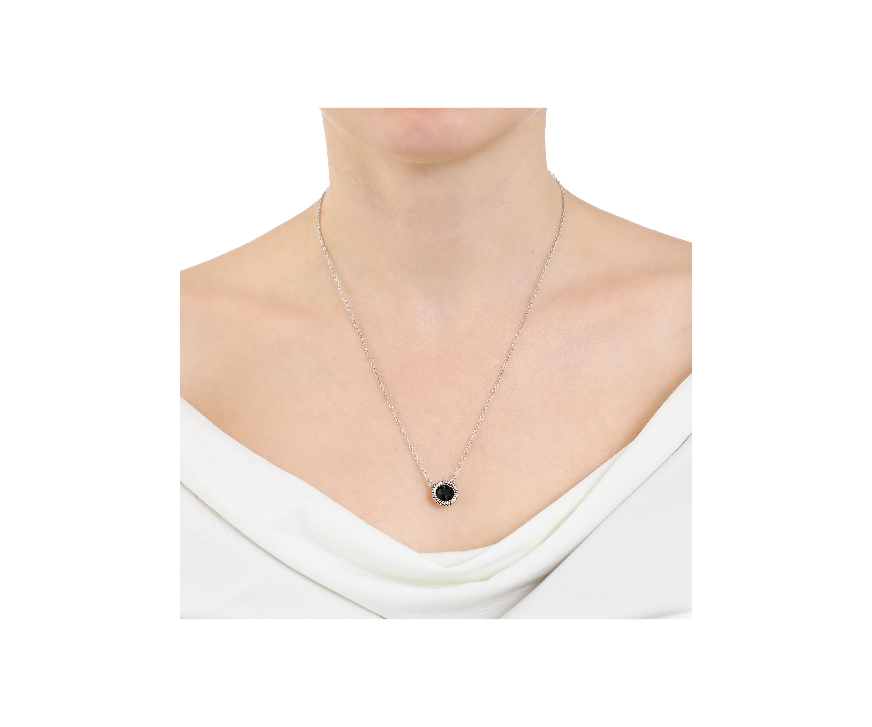 Silver Plated 18" Round Crystal with Rope Edge Station Necklace
