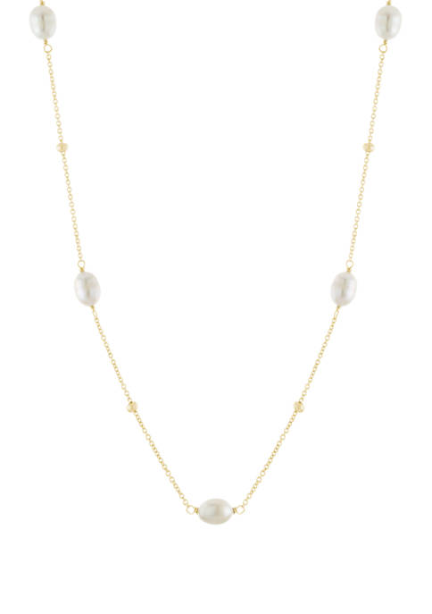 Yellow Gold Fine Silver Plated Freshwater Pearl Station Necklace