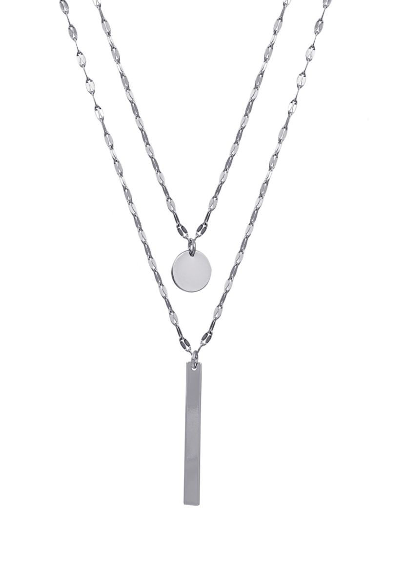  Silver- or Gold-Plated 30" Disc and Vertical Bar Double Layer Necklace