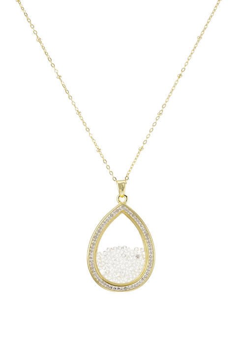 36 in Length Yellow Gold Fine Silver Plated Teardrop Crystal Shaker Necklace