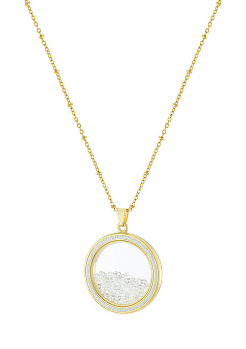 Yellow Gold Fine Silver Plated Round Crystal Shaker Long Necklace