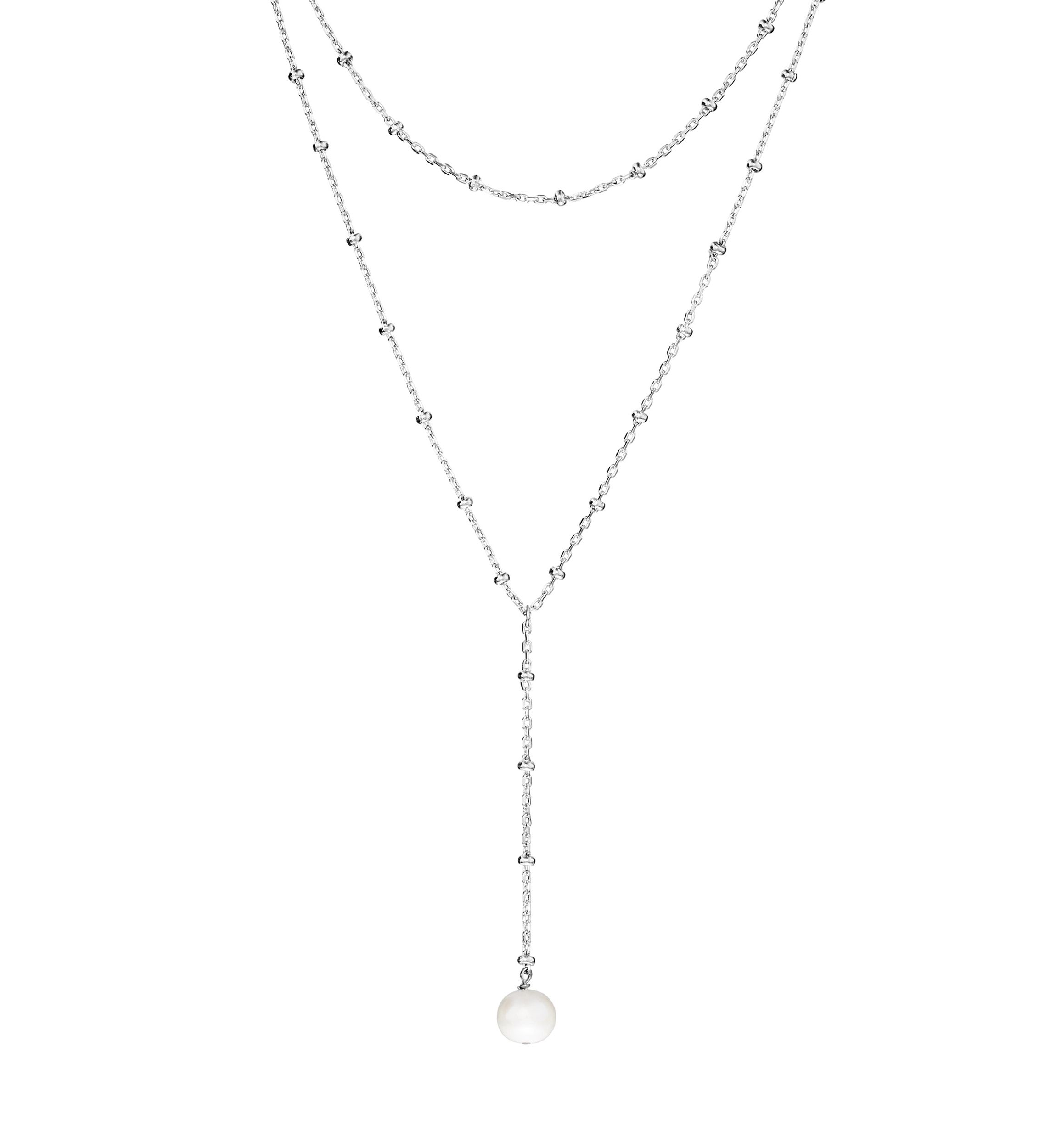 Silver Plated Fresh Water Pearl beaded chain Y-Necklace