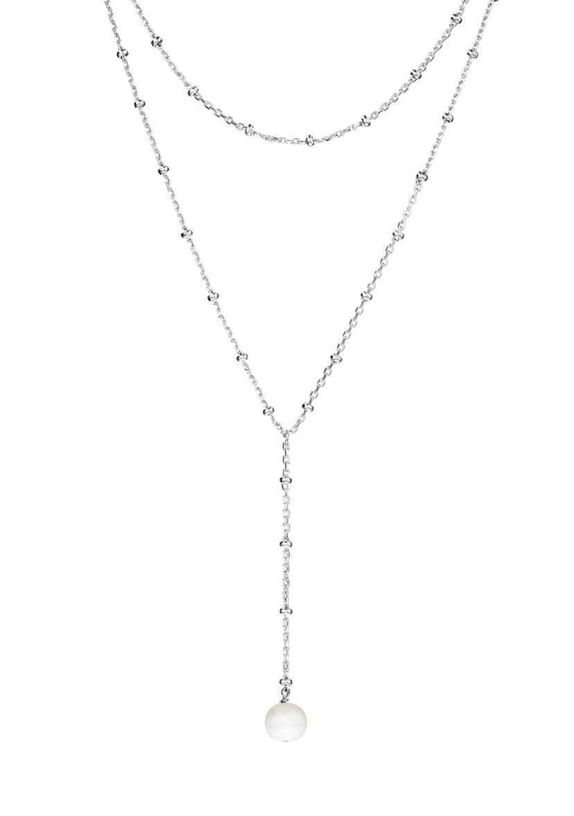 Silver Plated Fresh Water Pearl beaded chain Y-Necklace